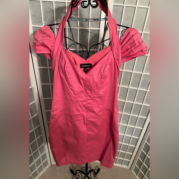 BEBE Kara Halter Scarf Neck Dress Cotton Candy Size Small NWT - Picture 2 of 6